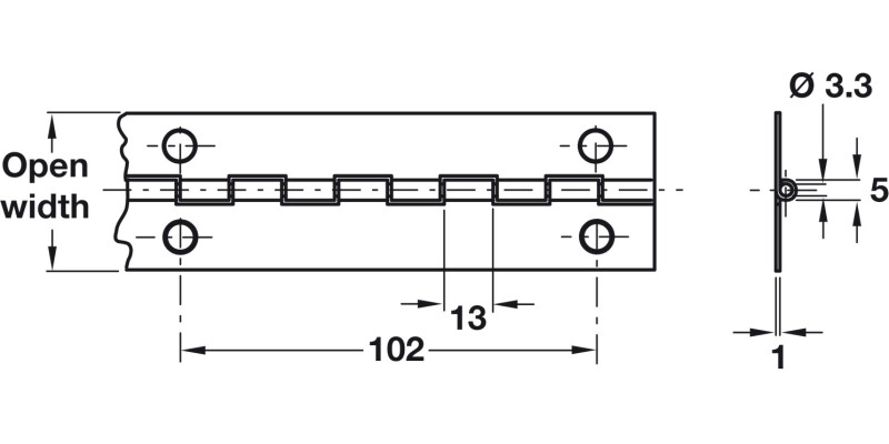 Cont Hinge 1834x32mm 36 Holes 304 SS
