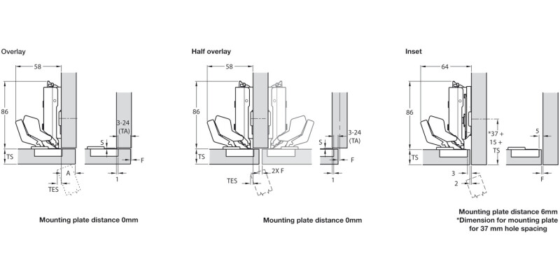Tiomos M9 110D Hinge w Damper Night/Ant