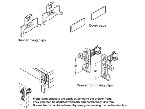 Module Drawer Front Fixing Set w Clips