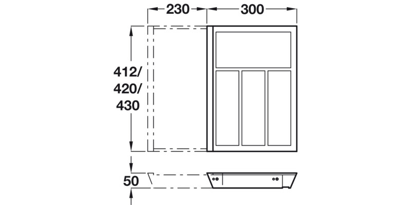 eXTray Oak Cutlery Ins 430/400-600mm