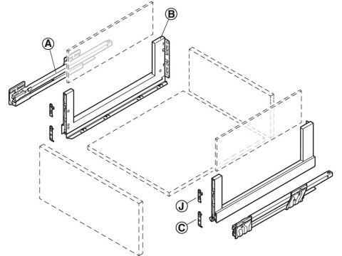 Drawer Set, 186 mm High, Length 270-500 mm, Nova Pro Scala Crystal Plus
