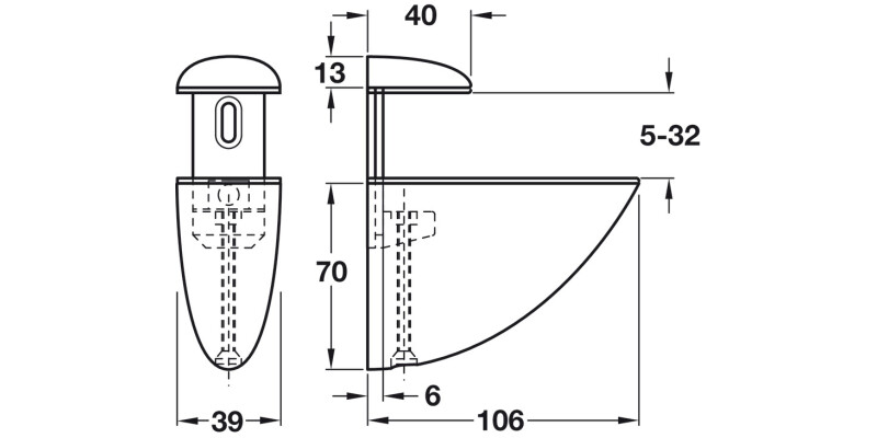 Shelf Clamp Support 5-32mm Screw ZA Wht