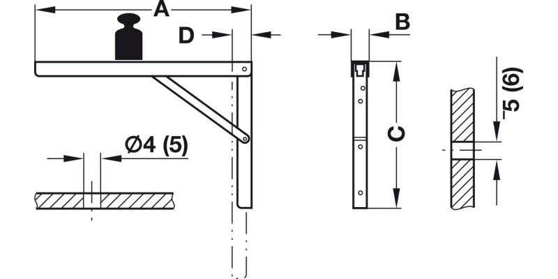 Hinged Bracket Adj 400mm 200kg/Pr White