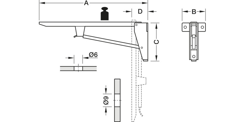 Hebgo LD Folding Bracket 380mm 150kg/Pr