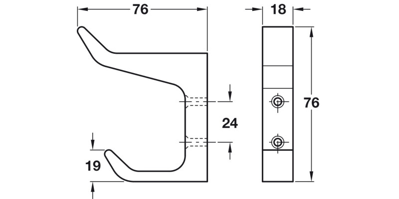 Hat+Coat Hook 76x76x19mm SAA