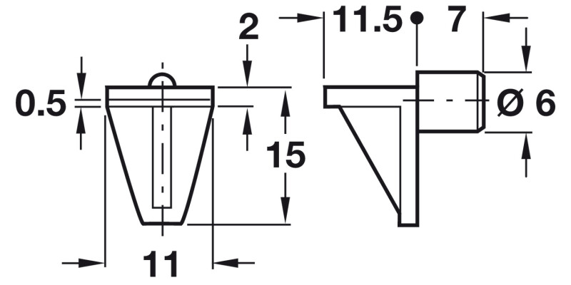 Shelf Support D6mm w Groove Plug Pl Brw