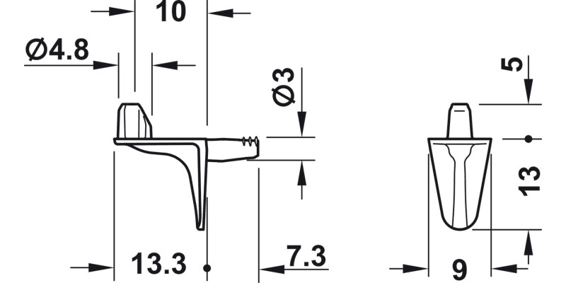Shelf Support D3mm w Lug Plug ZA NP