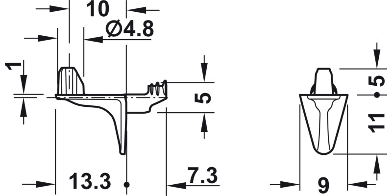 Shelf Support D5mm w Lug Plug ZA NP