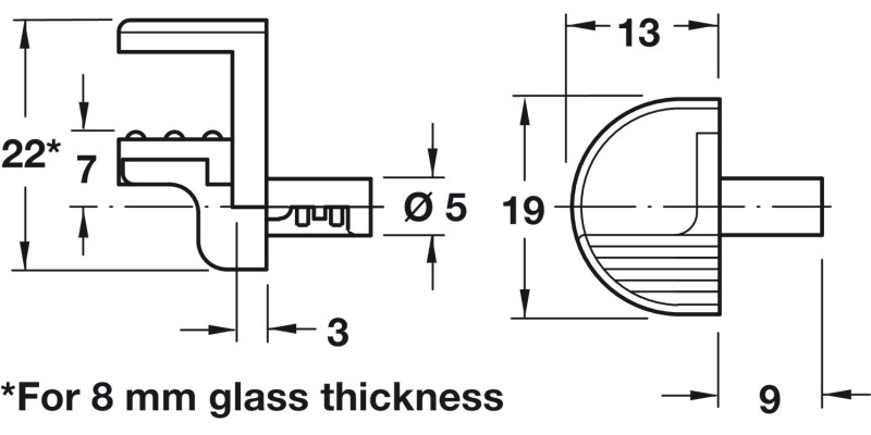 Gls Shelf Support 8/10/12mm Plug NP