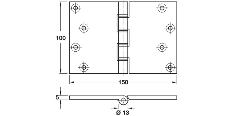 Butt Hinge Proj DPBW 100x150mm Brs SC