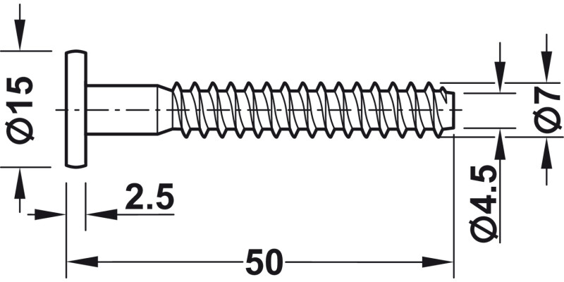 Confirmat Scr D15x50mm D5.0mm SW4 St Glv
