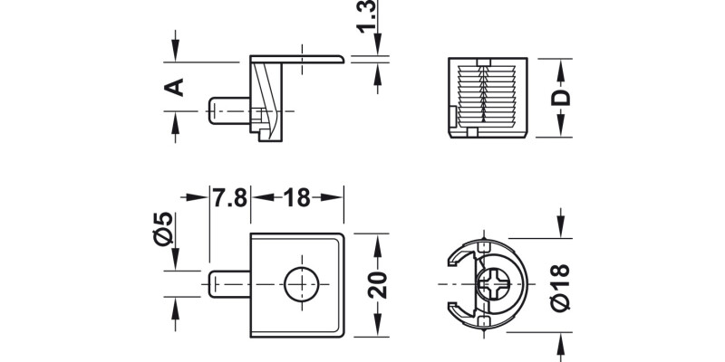 Tab 18 Shelf Connector 16mm Plug ZA NP
