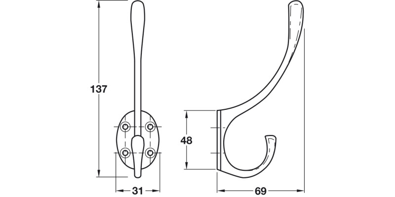 Hemlock Hat+Coat Hook 134x73x34mm Brs PC