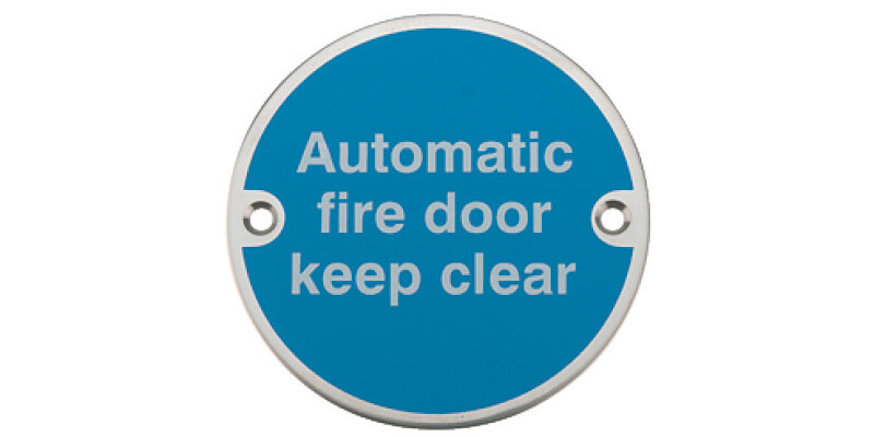 Sign D76mm-Automatic fire door keep SSS