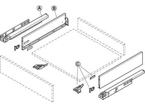 Drawer Sides, 121 mm High, Steel, Vionaro