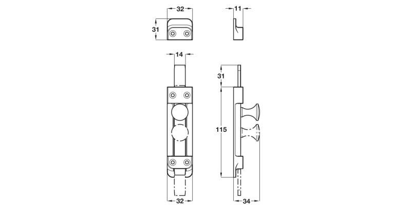 Bolt Knob Slide/Surface 115mm Brs SN