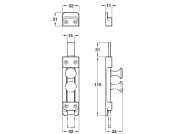 Bolt Knob Slide/Surface 115mm Brs SN
