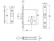 Mortice Cyl Sliding Dr Lock 55/85mm SSS