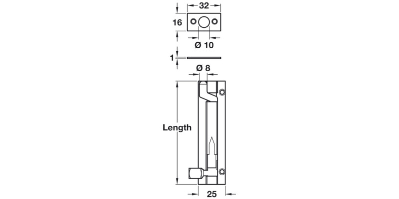 Barrel Bolt Cranked 25x76mm Brass PB