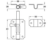 Tower Bolt Straight D12x81x58mm 316 SS