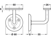 D60mm Handrail Bracket 55mm M.St Wht