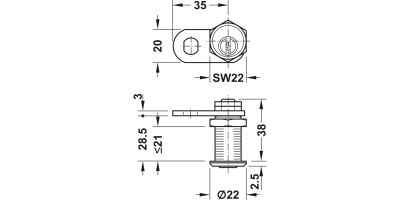 Cylinder Cam Lock 21mm PNP Dif Dir.B
