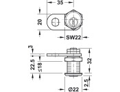 Cylinder Cam Lock 22mm PNP H1 Dir.B