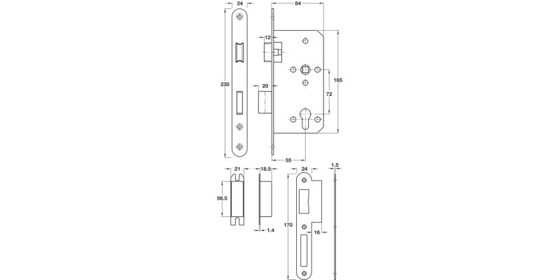 Startec Mort P.Cyl Lock Sqr 55/84mm SSS