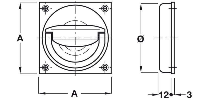 Flush Ring Pull Hdl 75x75mm Brass SN