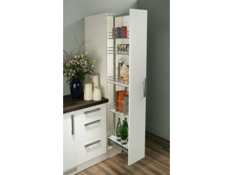 Pull Out Larder Unit, Chrome Linear Wire Baskets, Centre Mounting, Soft Closing
