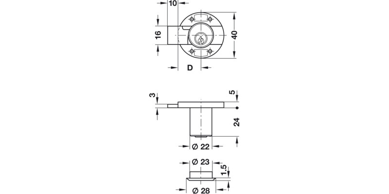 Minilock40 Rim Lock D22mm MNP LH H1