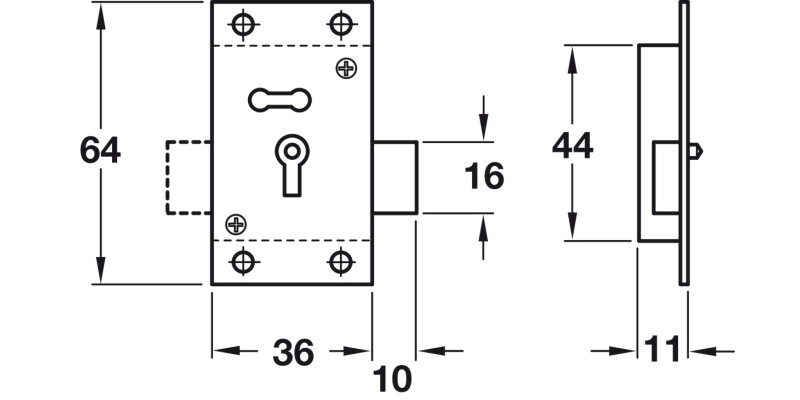 Straight Cupboard Rim Lock Brass KA