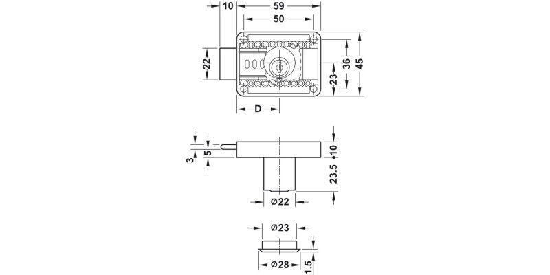 Rim Lock D22mm Adj 15-40mm ZNP BN0101
