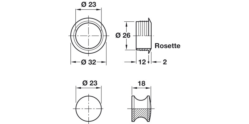 Mini Push-Lock+Rosette Set 19mm Pl MNP