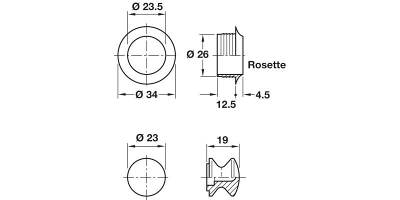 Mini Push-Lock+Rosette Set 16mm Pl Wht