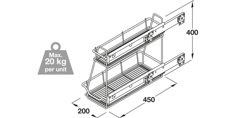 PO Baskets 2-Tier Linear Chrome UH 300mm