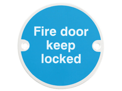 Fire Door Mandatory Sign, &Oslash; 76 x 1.5 mm Thick