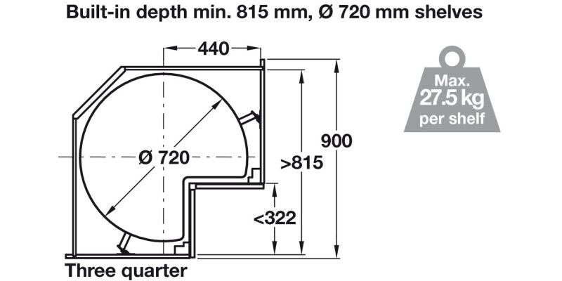 Corner Pull Out Shelving Unit, for Base Cabinets, Pole-Free, Vauth-Sagel VS COR