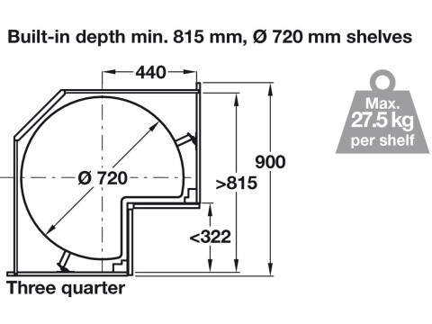 Corner Pull Out Shelving Unit, for Base Cabinets, Pole-Free, Vauth-Sagel VS COR
